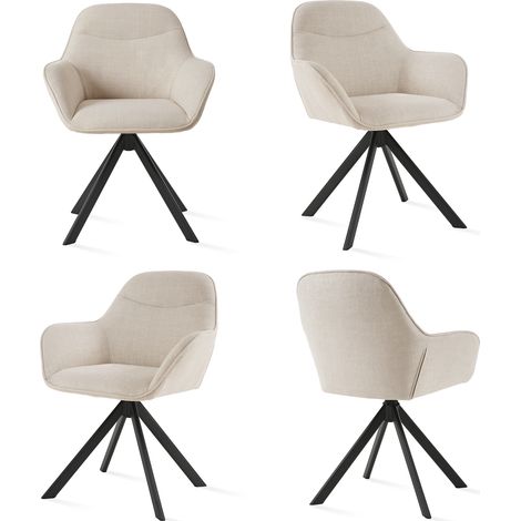 Goeurvant – Lot de 4 chaises pivotantes 360° – Accoudoirs ergonomiques – Dossier large – Rembourrage épais – Cuir PU – Pieds en fer – Beige