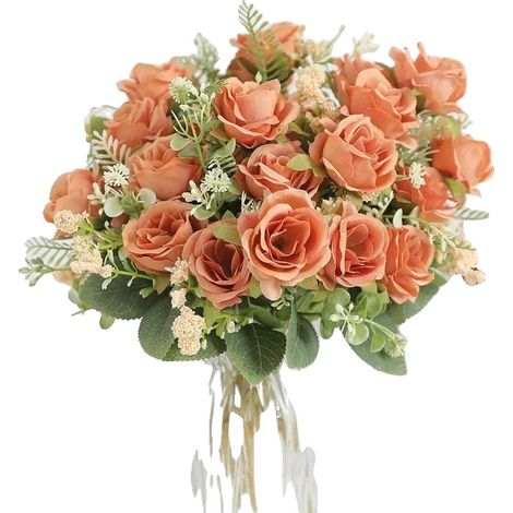Bouquet de Roses Artificielles, Sans Entretien, Décoration Polyvalente, Orange, 3Pcs-e (1/2)