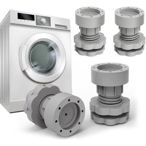 Lot de 4 patins filetés pour machine à laver, antichocs, antibruit, stabilisateur anti-mouvement, support pour meubles, gris (1/5)