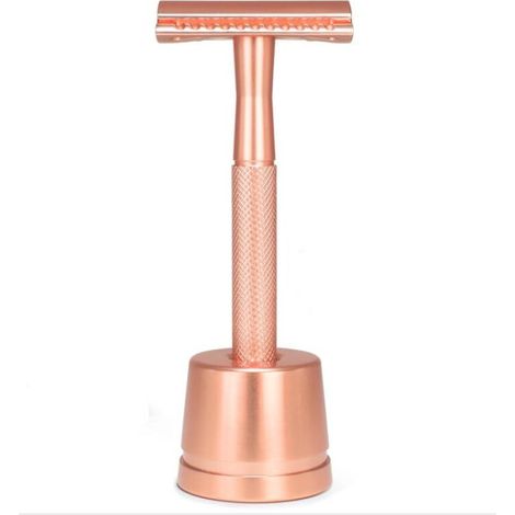 Rasoir de sécurité femme or rose, 10 lames avec base Rasoir en métal femme Compatible avec toutes les lames à double tranchant Rasage femme Beauté zéro déchet Rasoir manuel femme (1/5)