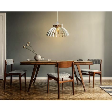 Lustre en forme de couronne blanche, hauteur réglable 55 cm, corps en MDF, culot E27 max. 40 W, design scandinave, pour les intérieurs modernes (1/4)