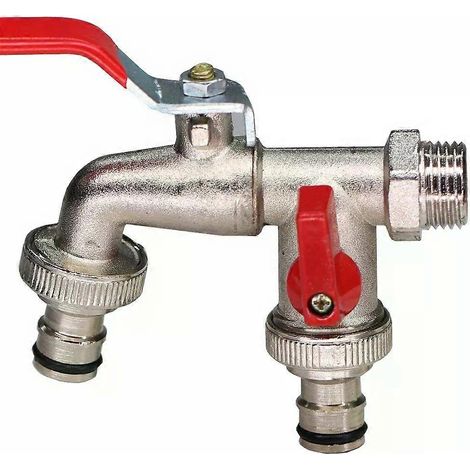 Klassischer Gartenwasserhahn mit zwei Auslässen – Zinklegierung, 1/2-Zoll-Anschluss, rostfrei und frostsicher, einfache Installation mit Messing-Kugelventil (1/4)