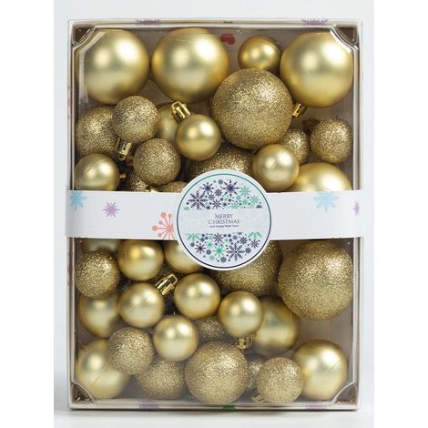 42-teiliges Weihnachtsbaumschmuck-Set (3/4/5 cm) – Christbaumschmuck in Geschenkbox (elektrolytisch beschichtet – glänzend und mit Glitzerfinish) (1/5)