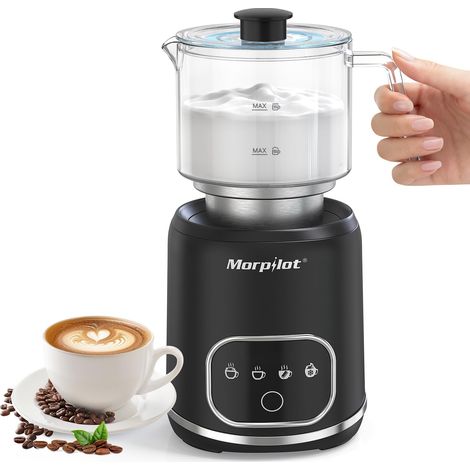 Morpilot Milk Frother, Montalatte Elettrico in Vetro, 4 in 1 Funzione, Bello da Vedere, Capacità 300ml Cappuccino o 600 ml Latte Caldo, Design Diviso, Nero (1/5)