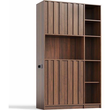 Despensa alta de cocina en MDF nogal con LED y enchufes 105 x 40 x 180 cm (1/5)