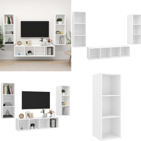 3-tlg. TV-Schrank-Set Weiß Holzwerkstoff - TV-Schränke - Wandmontage (1/5)