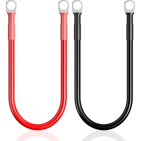 2 Batteriekabel, 30 cm lang, 16 mm², rot und schwarz, 5 AWG Batterie-Wechselrichterkabel mit Ringkabelschuhen (1/5)