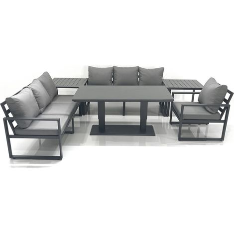 Fimous Outdoor Garden Furniture Set Aluminium Lounge Sofa Adjustable Rising Lifting Dining Table Sets with 2 Side Tables Dark Grey (1/5)