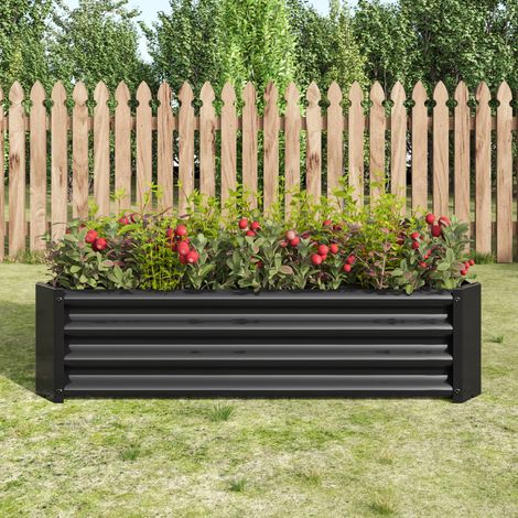 Fioriera rialzata 120x61x30 cm nera in metallo zincato con base aperta (1/5)