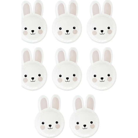 Set mit 8 Einweg-Papptellern in Hasenform für Partys und Feiern, Ostern – 24 x 17 cm – Weiß (1/4)