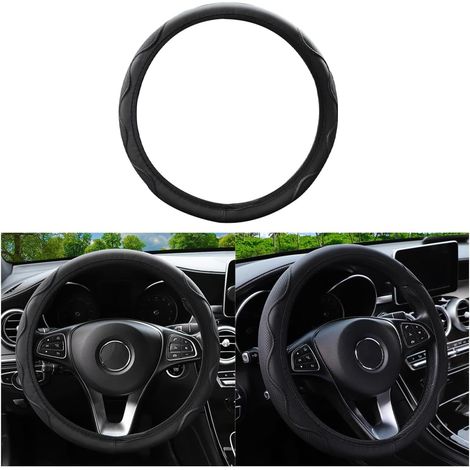 Couvre Volant Voiture, Antidérapant Couvre Volant, Respirant Microfibre Cuir Couvre Volants Voiture 37-38cm, Housse De Volant élastique en Cuir Microfibre Ondulé sans Anneau Intérieur(Noir) (1/5)