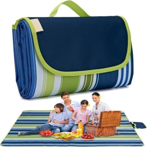ALLIANDISTapis de pique-nique imperméable - convient pour l'extérieur, la plage, l'intérieur, etc. - 1 pièce, rayures bleu foncé / 145 x 200 cm