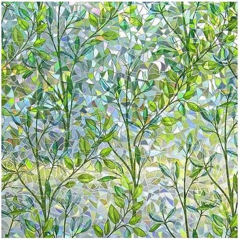 30 x 200cm Film Fenetre Anti Regard Effet Arc-en-Ciel, Electrostatique Vitre Motif de Feuille Verte Anti UV Non Adhesif Brise Vue Fenetre Décoratifvitrail Autocollant pour Chambre Cuisine