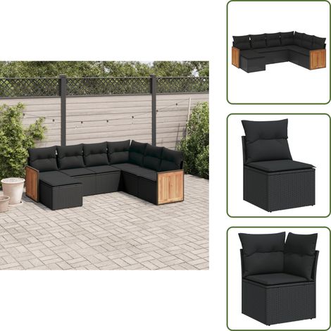 The Living Store 7-tlg. Garten-Sofagarnitur mit Kissen Schwarz Poly Rattan - Gartenmöbel - Sofagarnitur - Rattan Möbel - Outdoor Möbel - Lounge Set (1/5)