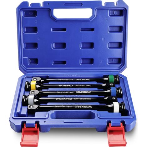 WORKPRO 5 Rallonges de Douilles à Limiteur de Couple, Barres d'Extension Emmanchement 1/2", 90/110/135/160/190 Nm pour Écrous de Roues, Compatible Clés à Chocs et Clés Dynamométriques (1/5)