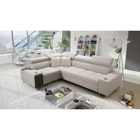 Elegantes Ecksofa mit Konsole und Ladegerät MORENA II Uttario Velvet Beige Links (1/5)