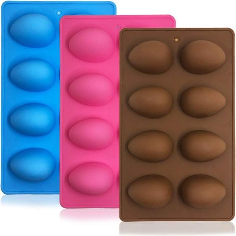 Silikonform in Eiform – 8 Mulden pro Form – Für Schokolade, Gebäck, Eiscreme, Seife – 3 Stück – Rosa, Blau, Braun (1/5)