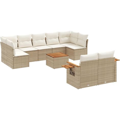 Maison Exclusive - Salon de jardin avec coussins 10 pcs beige résine tressée (1/3)