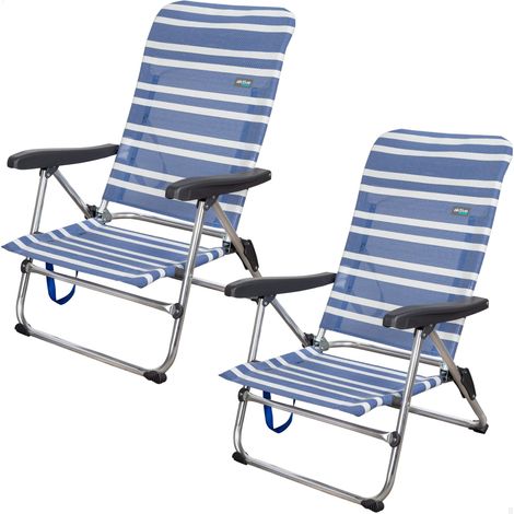 Aktive 62258 - Confezione da 2 sedie pieghevoli multiposizione per spiaggia, giardino, terrazza o campeggio  Misure 47x50x85 cm  Bracciolo ergonomico a 5 posizioni