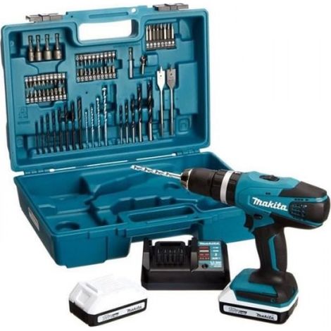 Perceuse visseuse à percussion MAKITA HP457DWE10 + Kit d'accessoires - 18V - 1.5Ah