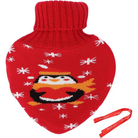 Bouillotte en caoutchouc en forme de cœur, 800 ml, motif pingouin, tricotée, idéale pour Noël et la Saint-Valentin. Idéale pour Noël et la Saint-Valentin. (1/5)