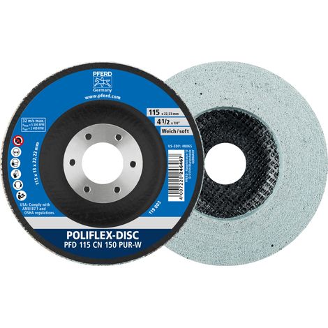 PFERD TOOLS Poliflex Disc PFD Ø 115x14 mm Bohrung-Ø 22,23 mm Bindung PUR Weich SIC150 5 Stk