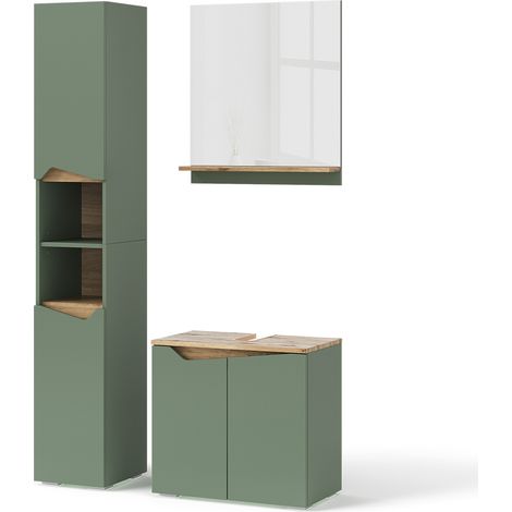 Set di mobili da bagno Marelle, Verde/Artigianale, 3 parti, con colonna, Vicco