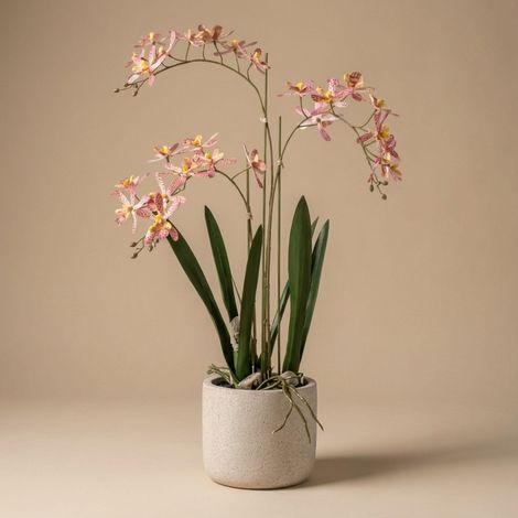 Orchidée Renanthera Artificielle avec Pot Gris Plante Décorative Jaune et Orange Hauteur 56 cm - PANGIVO (1/5)