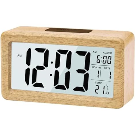 Réveil numérique à piles, affichage LED température, grand écran, luminosité réglable, fonction snooze, pour chambre, table de nuit, maison, bureau (1/5)