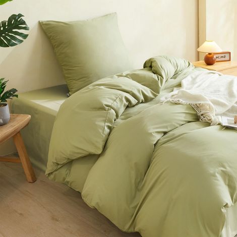 Parure de lit 100 % coton avec fermeture éclair, housse de couette pour les personnes allergiques (vert olive, 2 pièces, 135 x 200 cm + 80 x 80 cm) (1/5)