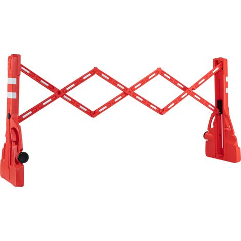 Wiltec Transenna estensibile 200 cm in plastica, barriera a pantografo con nastro riflettente, barriera da cantiere zavorrabile e pieghevole, transenna per il traffico