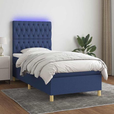 Cama box spring colchón y luces LED tela azul 80x200 cm (1/5)