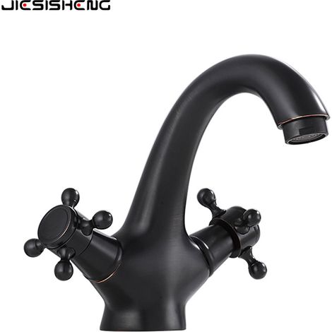 Mitigeur Lavabo Vintage Ineasicer, Robinet Salle de Bains Rétro, Finition Chrome et Noir, Ensemble de Robinets pour Évier, Style Ancien, Chromé (1/5)