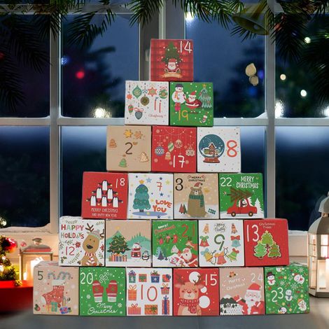 Boîte À Cadeaux De Noël - Calendrier De L'Avent En Carton - 24 Pièces - 7 x 7 x 7 cm - Rouge - Pour Bonbons Et Petits Objets (1/5)