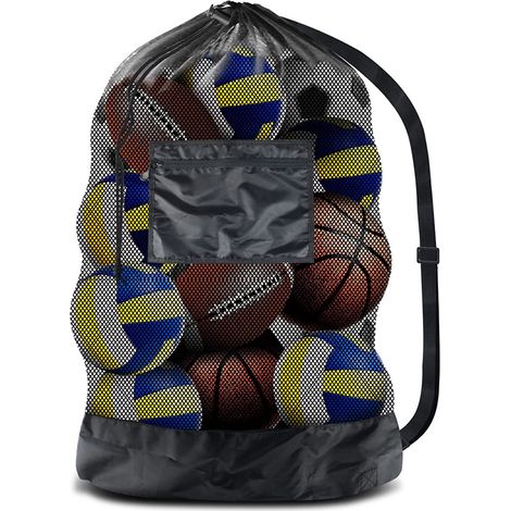 Sac à boules noir, grand sac en filet pliable en nylon, durable et réutilisable. (1/5)