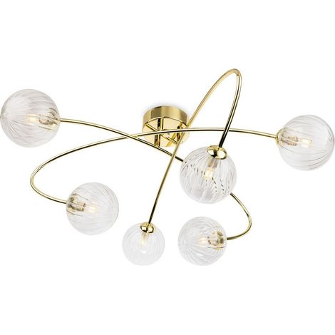 Firstlight Atom Plafonnier encastré Atom 6 lumières en laiton avec verre décoratif transparent 6xG9