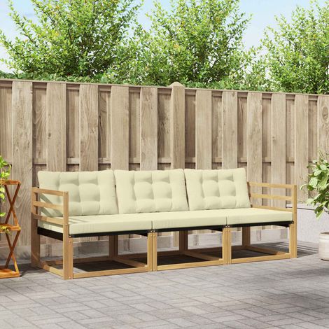 vidaXL Outdoor-Sofagarnitur mit Kissen 3 pcs Weiß und Creme (1/5)