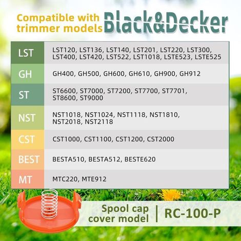 4 Couvercles de bobine et ressorts, capuchon de bobine pour BLACK+DECKER AFS (RC100P) (1/4)