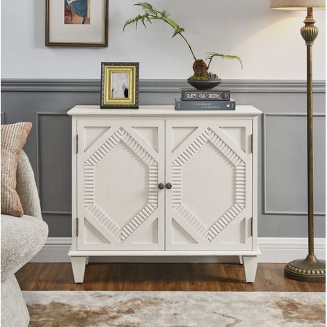 Credenza in bianco antico con ante geometriche e ripiano regolabile (1/5)