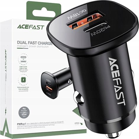 Cargador de coche USB Acefast de 38 W, tipo C/USB, PPS, Power Delivery, Quick Charge 3.0, AFC, FCP, negro (B1 negro) (1/5)