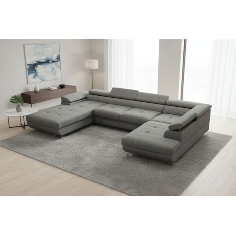 Wohnlandschaft Schlafsofa GIANLUCA in Stoff Gerra Grau Ottomane 105 cm Links