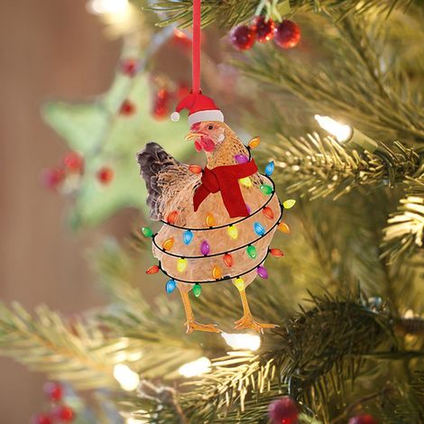 Écharpe de Noël Pendentif Poule Décorations de Fête en Bois pour Intérieur et Extérieur (1/5)