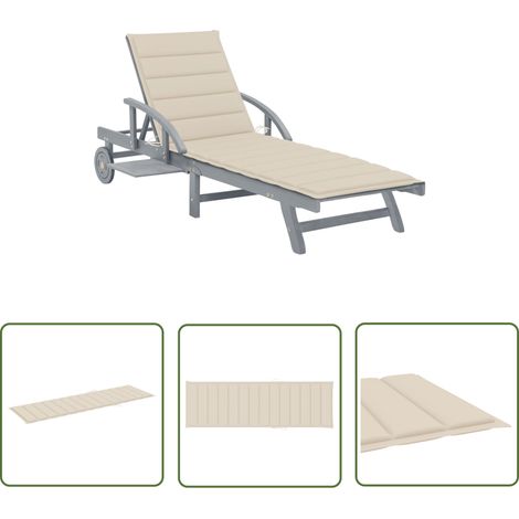 The Living Store Chaise longue de jardin avec coussin Bois d'acacia solide - Chaises Longues - Chaises Longues En Bois - Mobilier De Jardin - Transats - Bain De Soleil (1/5)