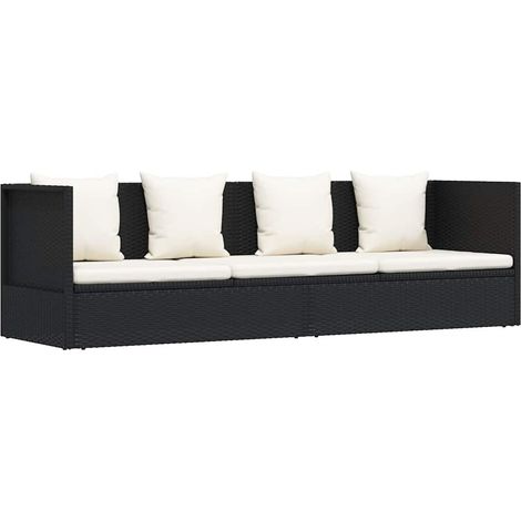 Lit de jardin avec coussin et oreillers Résine tressée Noir (1/5)
