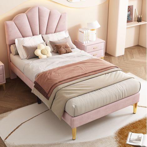 Polsterbett 90x200 cm Mit Verstellbarem Kopfteil In Rosa Velours (1/5)