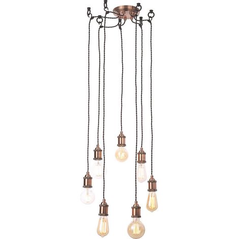 Litecraft Alton Ceiling Pendant Industrial Braided Cable 7 Light Antique Copper (1/5)