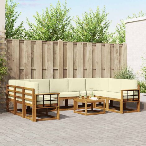 Outdoor-Sofagarnitur mit Kissen 10 pcs Natur und Creme
