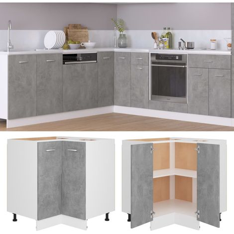 Armoire plancher d'angle, Meuble bas de cuisine, Meuble de rangement Gris béton 75,5x75,5x80,5 cm Aggloméré HYB68619 (1/5)
