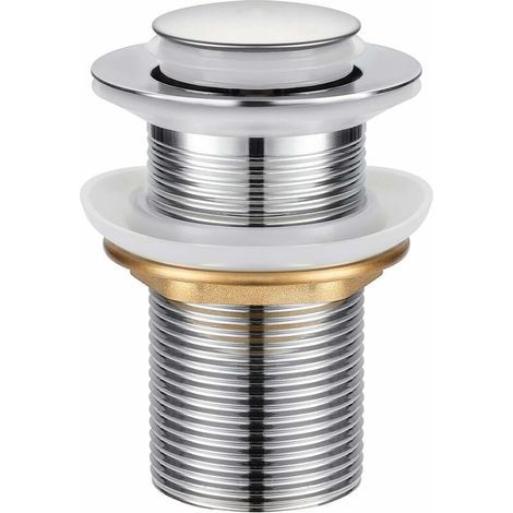 Bonde de lavabo universelle sans trop-plein – Système pop-up à pression – Acier inoxydable chromé – Diamètre 37,5mm – Hauteur 80mm (1/5)
