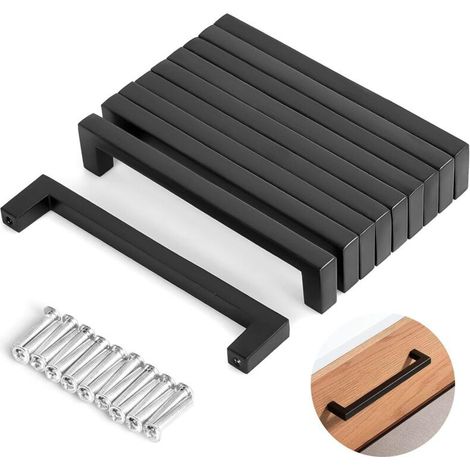 Tonchean – Ensemble de 10 poignées de meuble en acier inoxydable noir – Entraxe 192 mm – Installation facile – Conception ergonomique (1/5)
